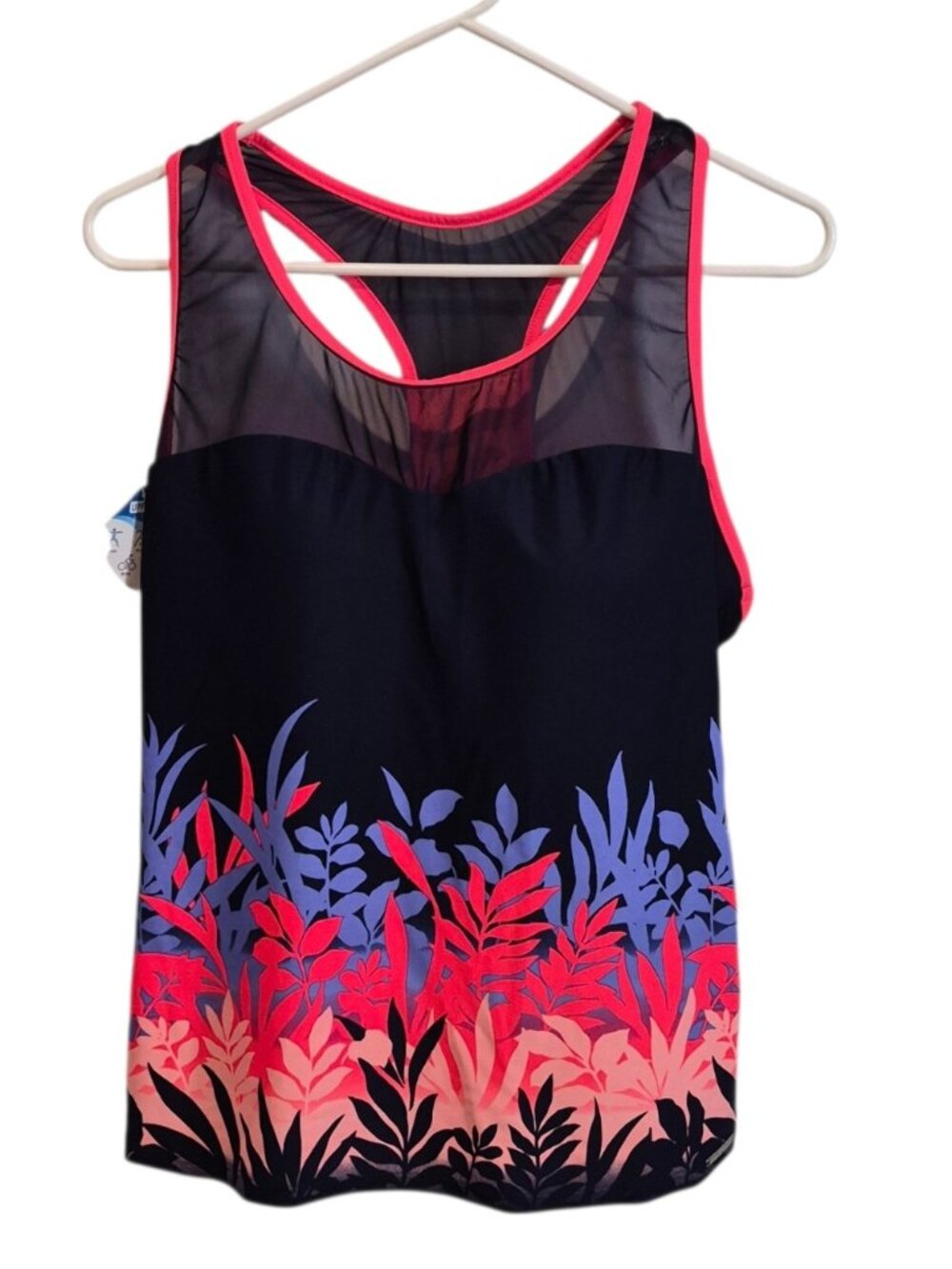 Women's Navy Floral Racerback UPF 30+ Action Tankini Top Size 14 #K98160